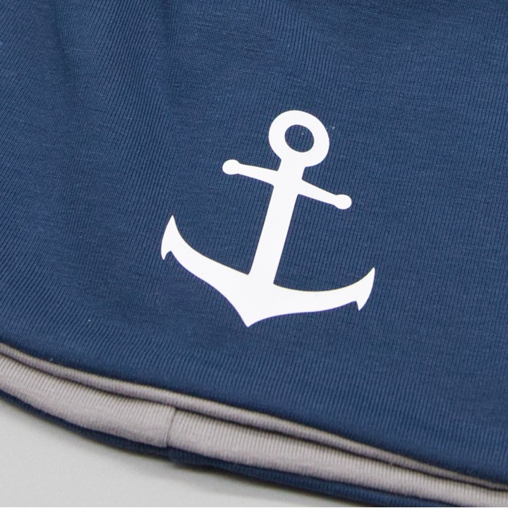 Kindermütze Beanie „Anker“ – navyblau – maritim – handgemacht – zweilagig – Kinder Mütze Frühling & Herbst