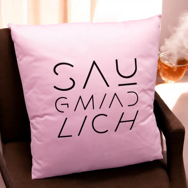 Schwäbisches Kissen „saugmiadlich“ | 40x40 Deko-Kissen in Hellrosa | Dialekt Kissen | Geschenkidee Schwaben | Kissen mit Spruch