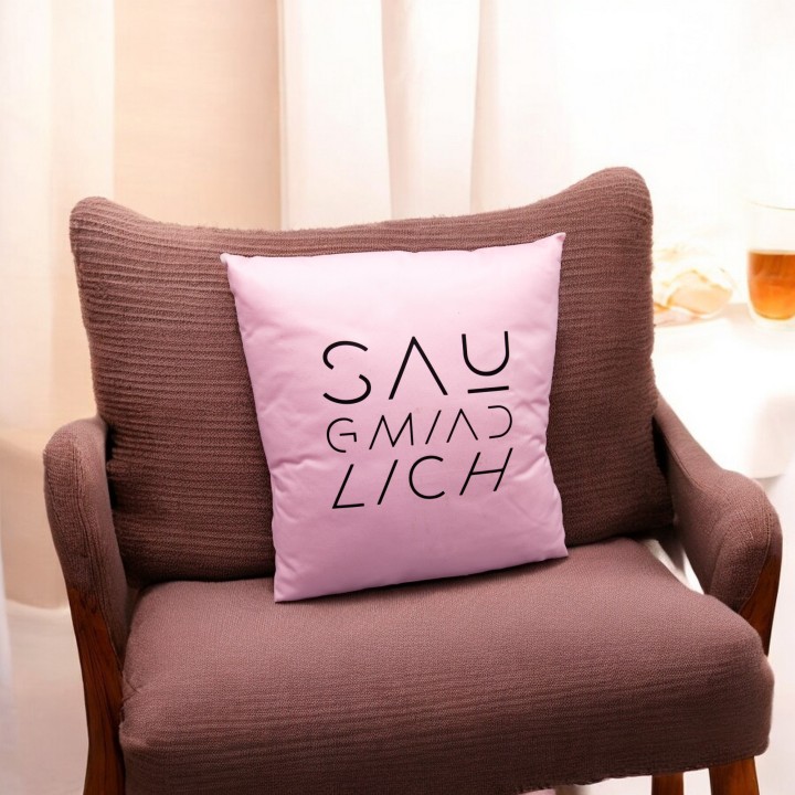 Schwäbisches Kissen „saugmiadlich“ | 40x40 Deko-Kissen in Hellrosa | Dialekt Kissen | Geschenkidee Schwaben | Kissen mit Spruch