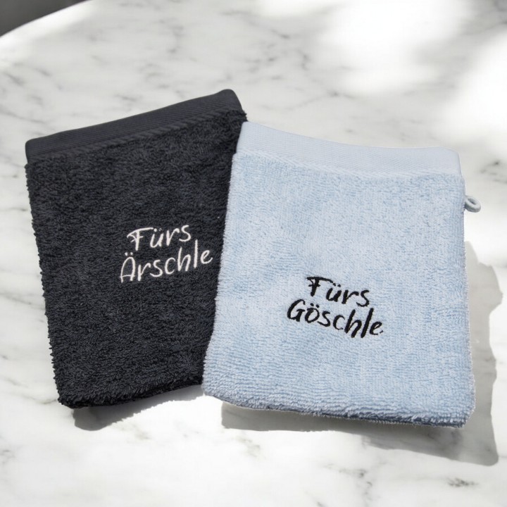 Waschlappenset Baby „Fürs Ärschle & Fürs Göschle“ | Handgemacht | 100 % Baumwolle | Geschenk zur Geburt/Taufe