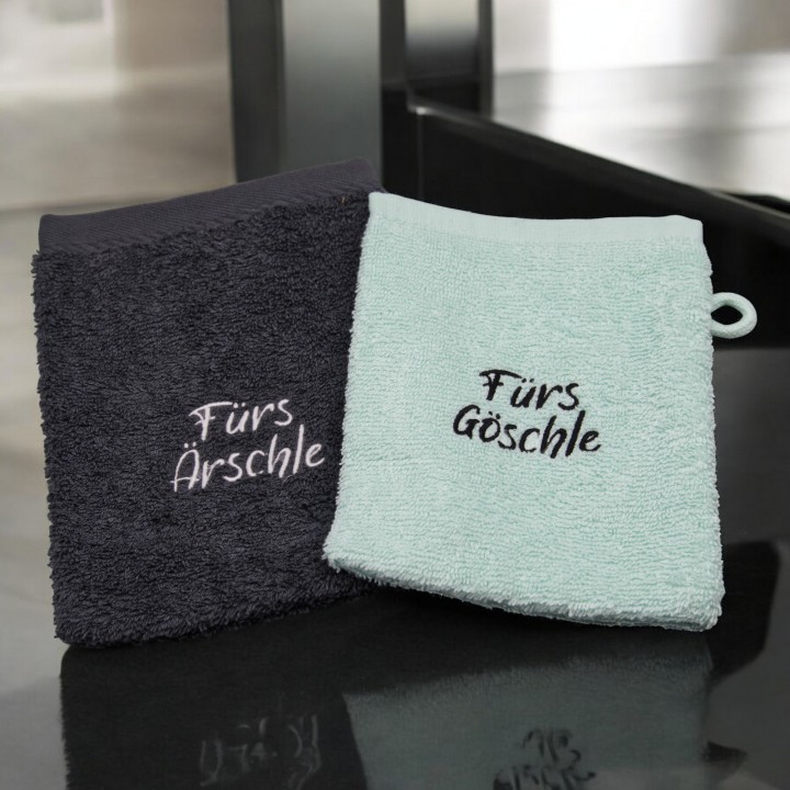 Waschlappenset Baby „Fürs Ärschle & Fürs Göschle“ | Handgemacht | 100 % Baumwolle | Geschenk zur Geburt/Taufe