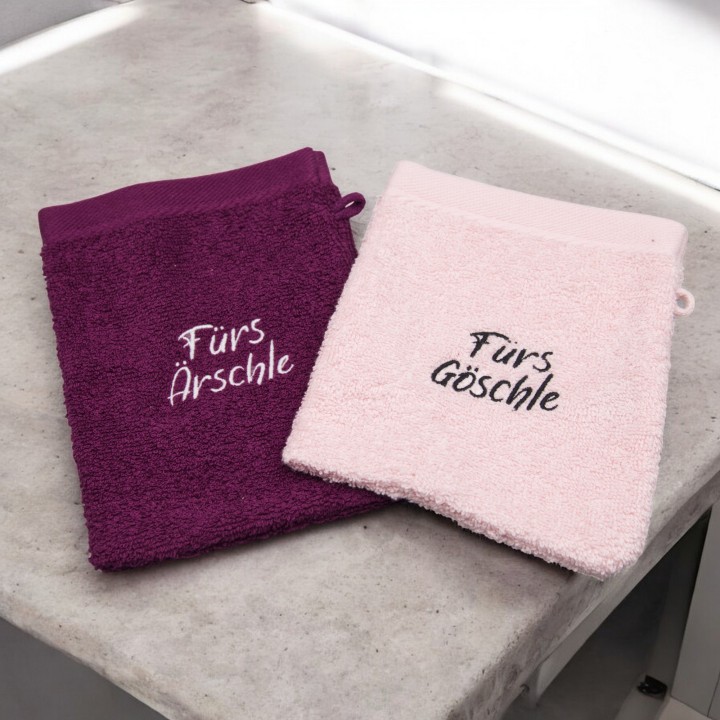 Waschlappenset Baby „Fürs Ärschle & Fürs Göschle“ | Handgemacht | 100 % Baumwolle | Geschenk zur Geburt/Taufe