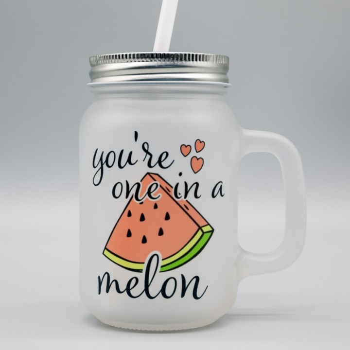 Mason Jar Henkelglas mit Deckel "One in a Melon"