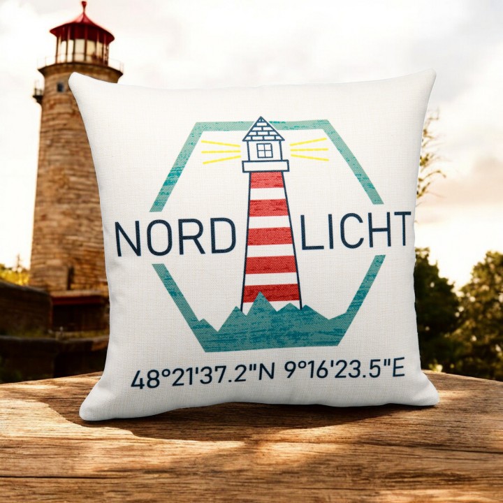 Kissen "Nordlicht" mit Wunschkoordinaten